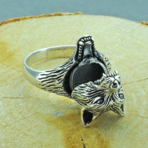 Silver Viking Guard Wolf Head Locket Coffin Ring Punk Viking Guard Jewelry - Picture 9 of 10